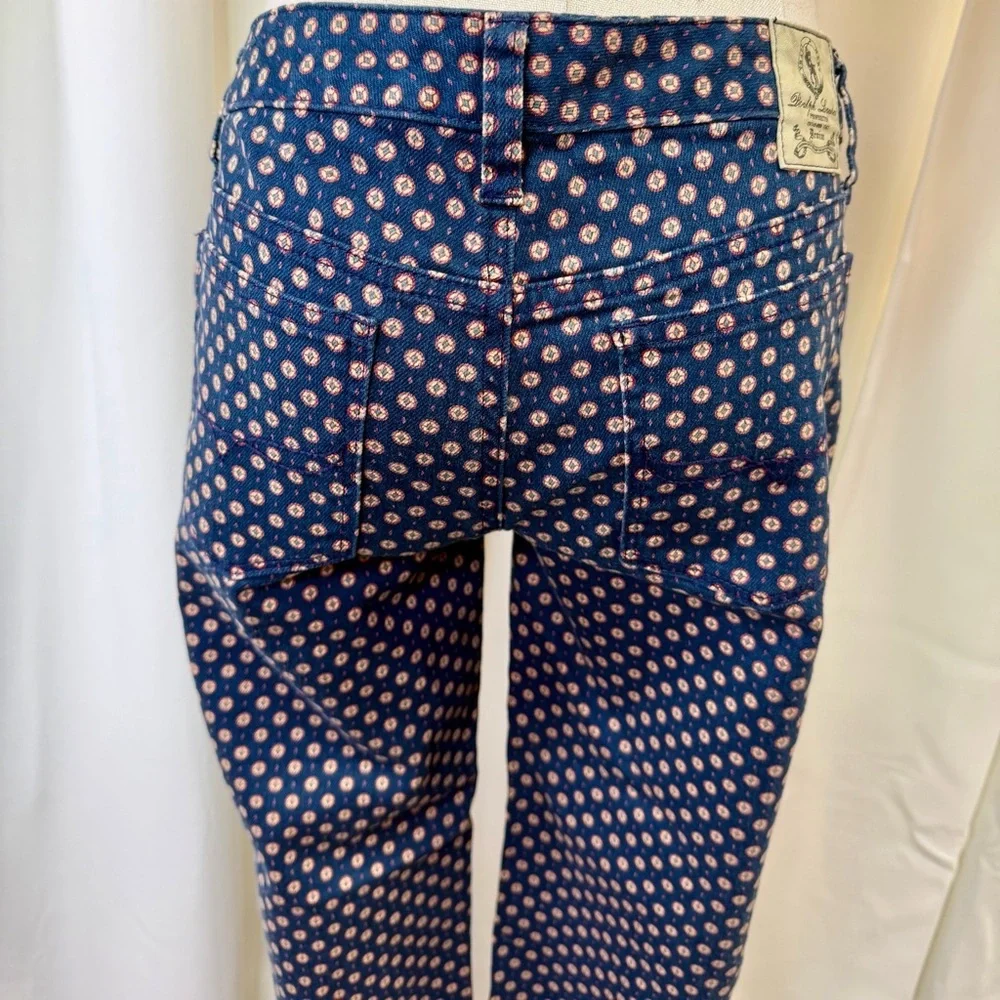 Ralph Lauren Girls Skinny Leg Zip Hem Blue Geometric Dot Print Jeans Size 14